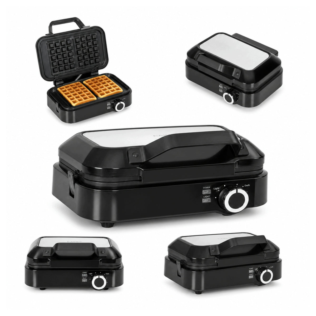 Waffle Iron 1200w For 2 Large Waffles With Adjustable And Non-stick Coating