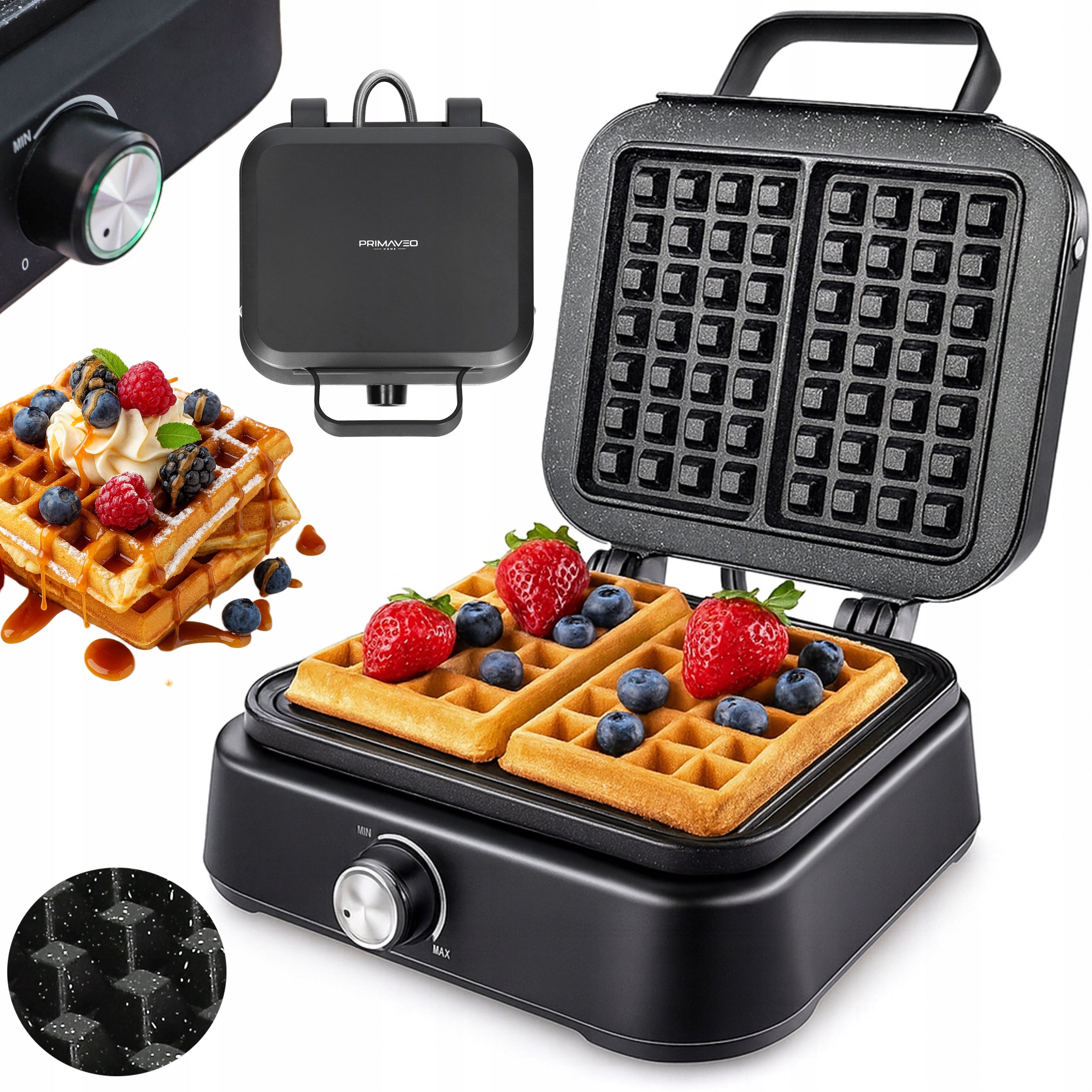 Waffle Iron 2 LARGE WAFFLES 1500W DEEP PLATES COATING TEFLON
