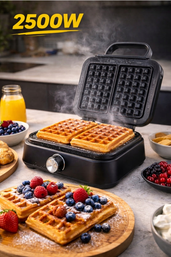 Waffle Iron 2 LARGE WAFFLES 2500W DEEP PLATES TEFLON COATING Manufacturer code Na 2 duże gofry nieprzywierająca mocna smart