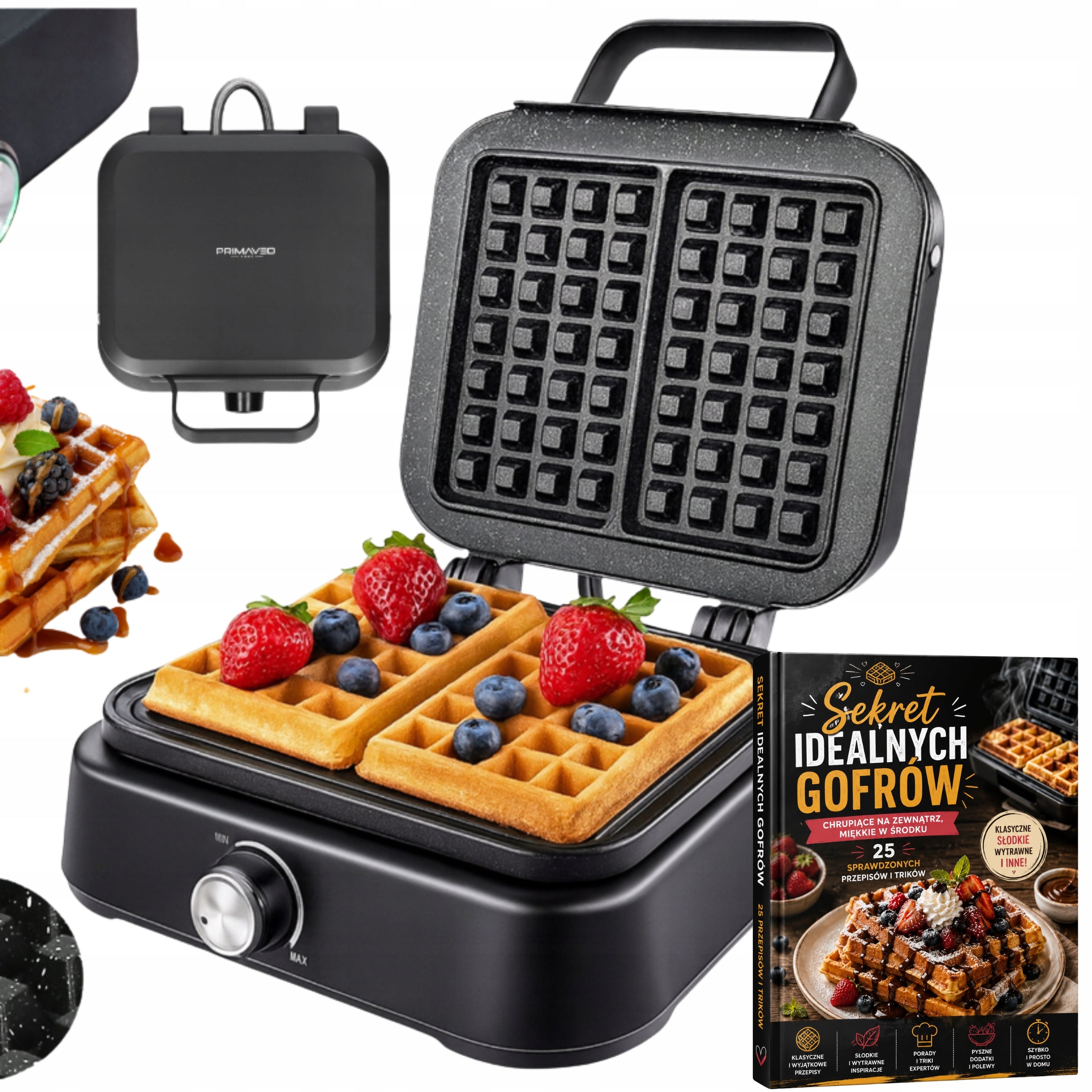 Waffle Iron 2 LARGE WAFFLES 2500W DEEP PLATES TEFLON COATING