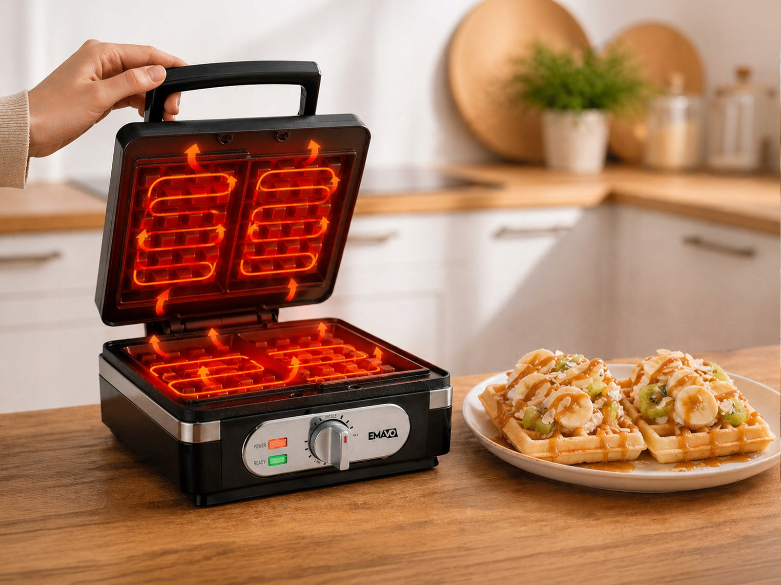Waffle Iron 2 Large Crispy Waffles Strong Temperature Control 1400W Black Packaging status original