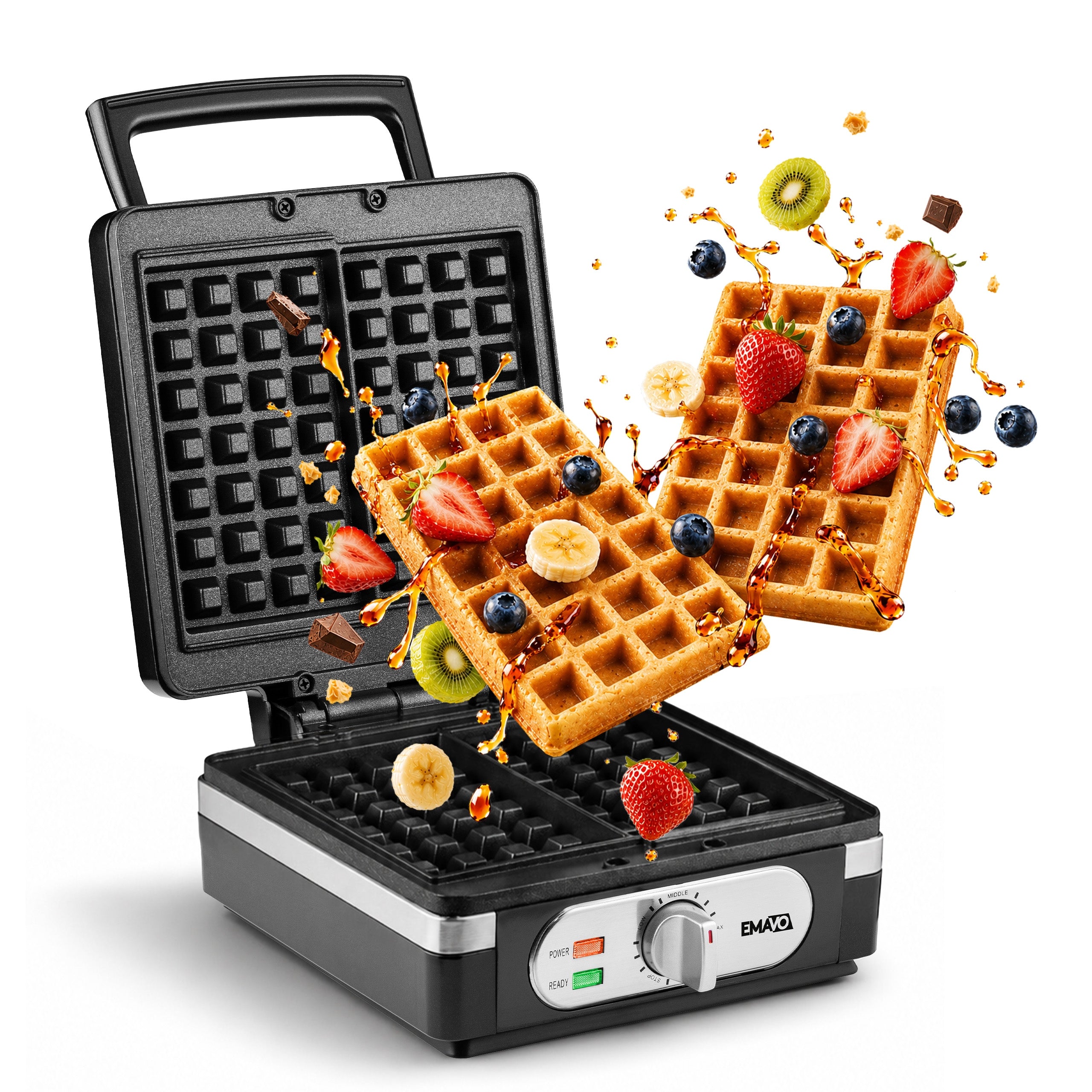 Waffle Iron 2 Large Crispy Waffles Strong Temperature Control 1400W Black