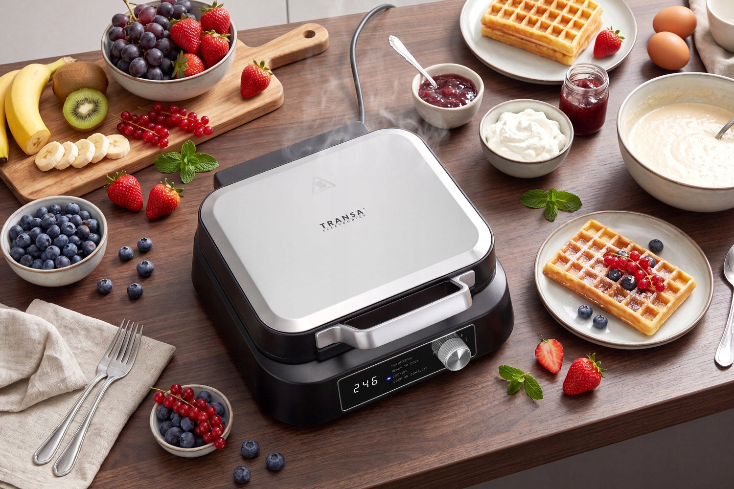 Waffle Iron 2 Large Waffles 5 LEVELS BAKING LCD Transa High Power 2200W Manufacturer code TE-56