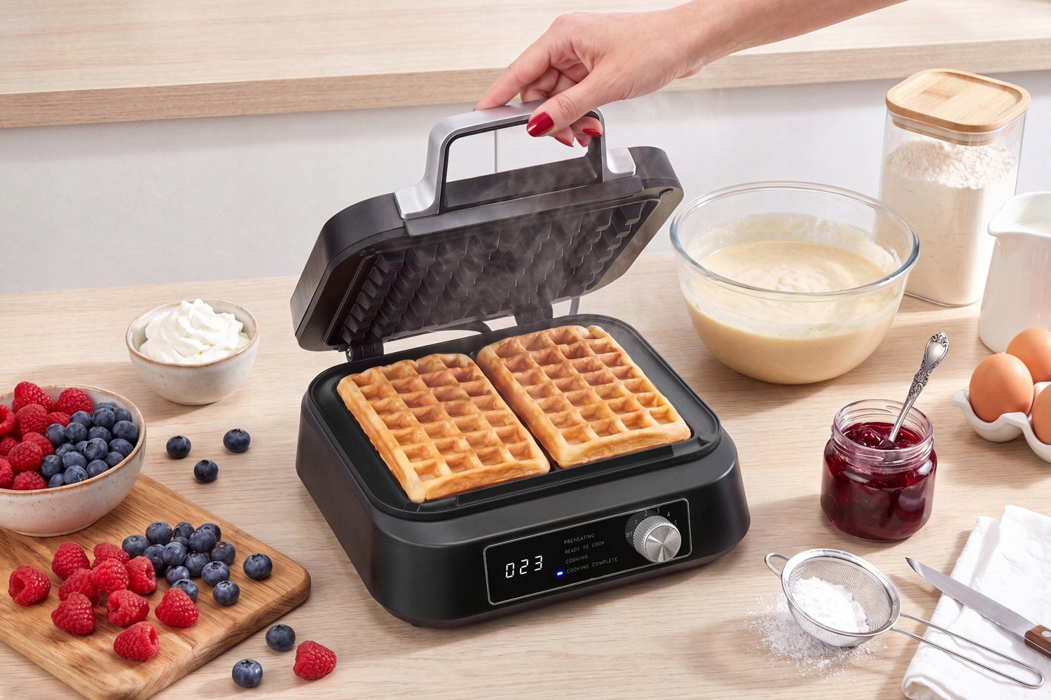 Waffle Iron 2 Large Waffles 5 LEVELS BAKING LCD Transa High Power 2200W Packaging status original