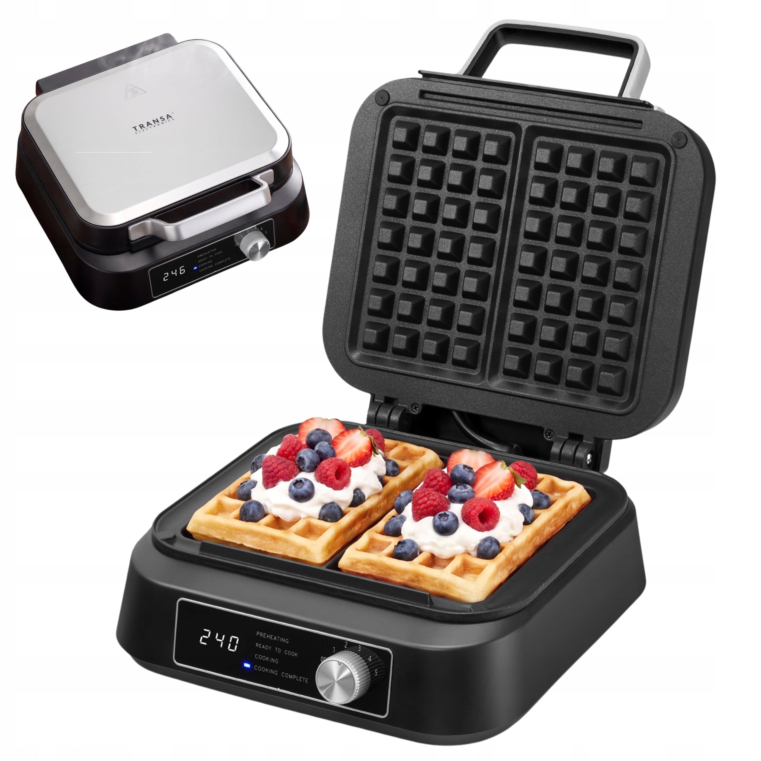 Waffle Iron 2 Large Waffles 5 LEVELS BAKING LCD Transa High Power 2200W