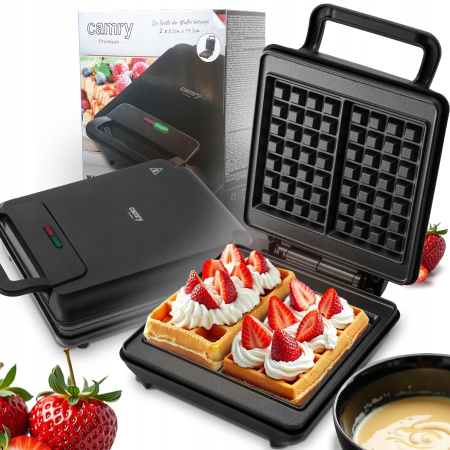 Waffle Iron 2 Large Waffles Strong Non-Leaking NON-STICK Black Matte CR3092