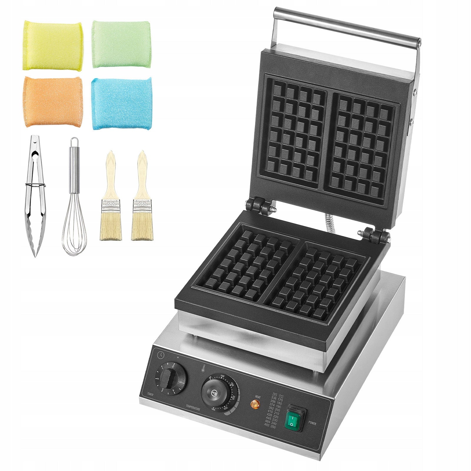 Waffle Iron 2000W 2 Grids Stainless Steel 50 – 300°C Adjustable Temperature
