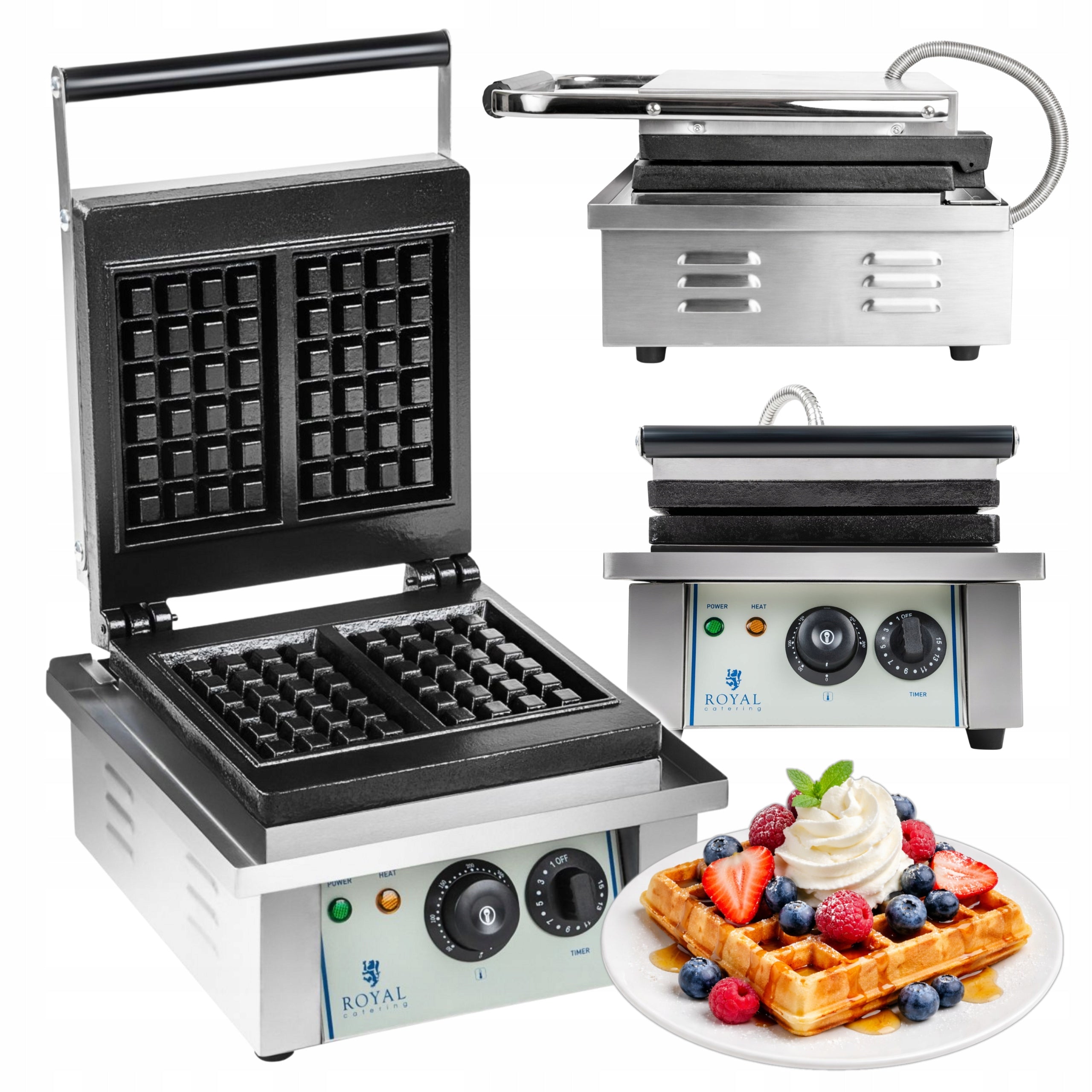 Waffle Iron 2000W Gastronomic CAST IRON PLATES Belgian Classic Waffles
