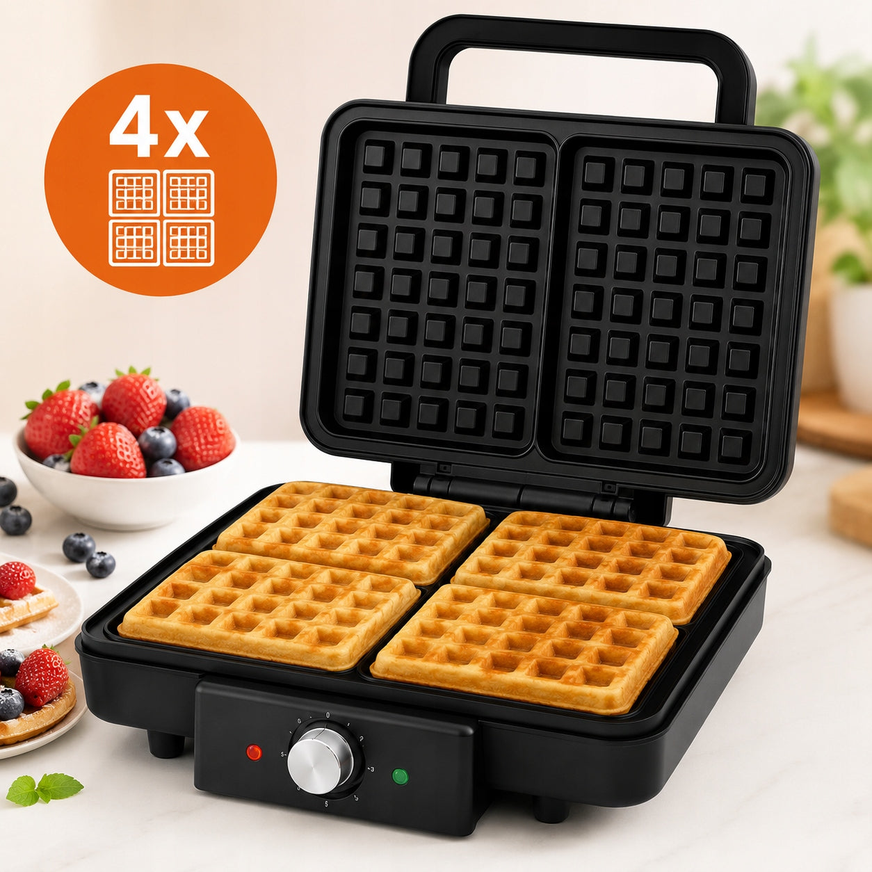 Waffle Iron 2200W 4 Waffles Simultaneously Strong Fast Nonstick For Home Power rating 2200 W
