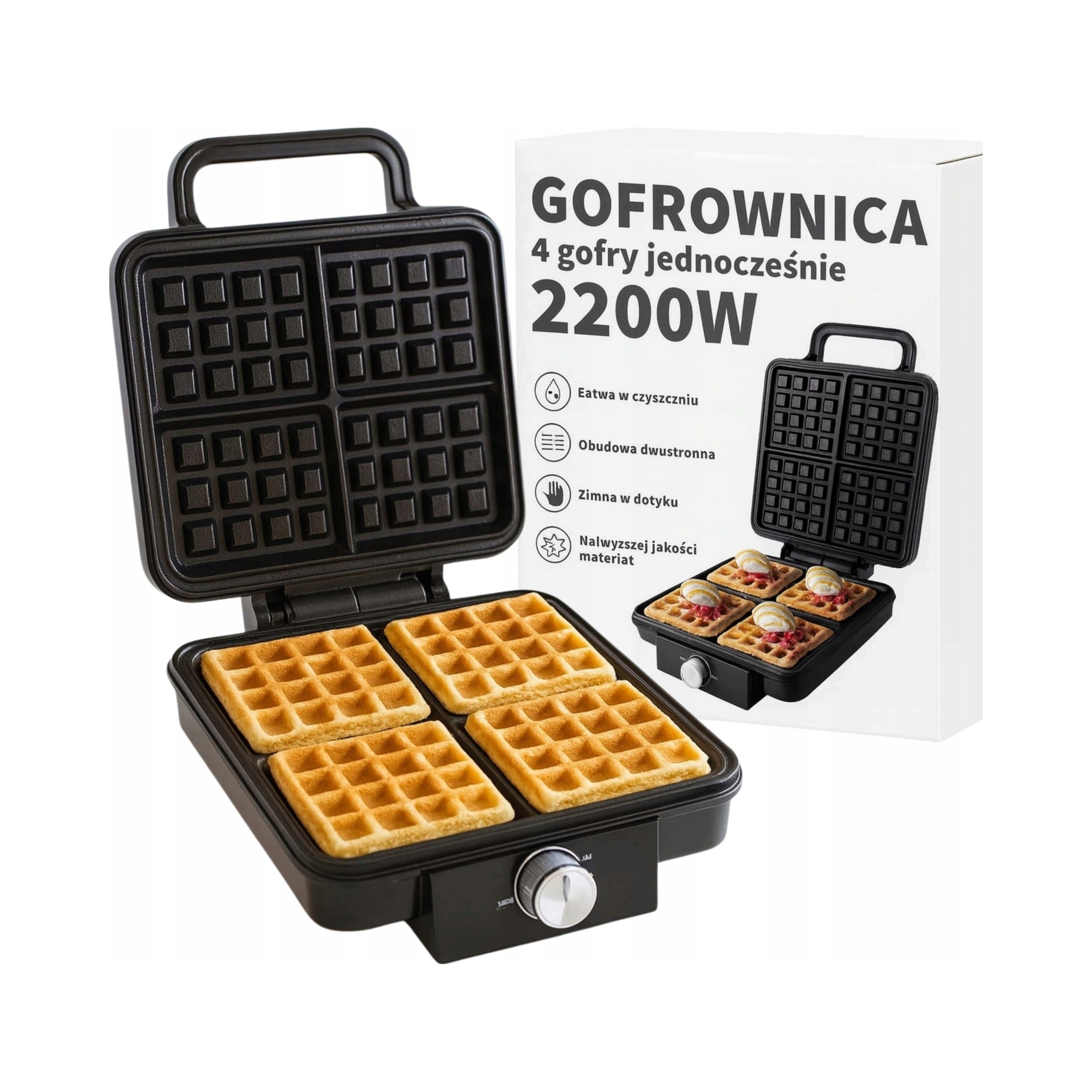 Waffle Iron 2200W 4 Waffles Simultaneously Strong Fast Nonstick For Home