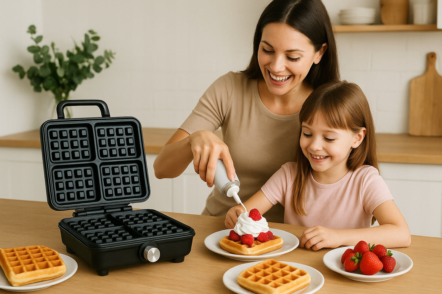 Waffle Iron 2200W 4 Waffles Strong Fast Coating Nonstick Breakfast Manufacturer code 2200W