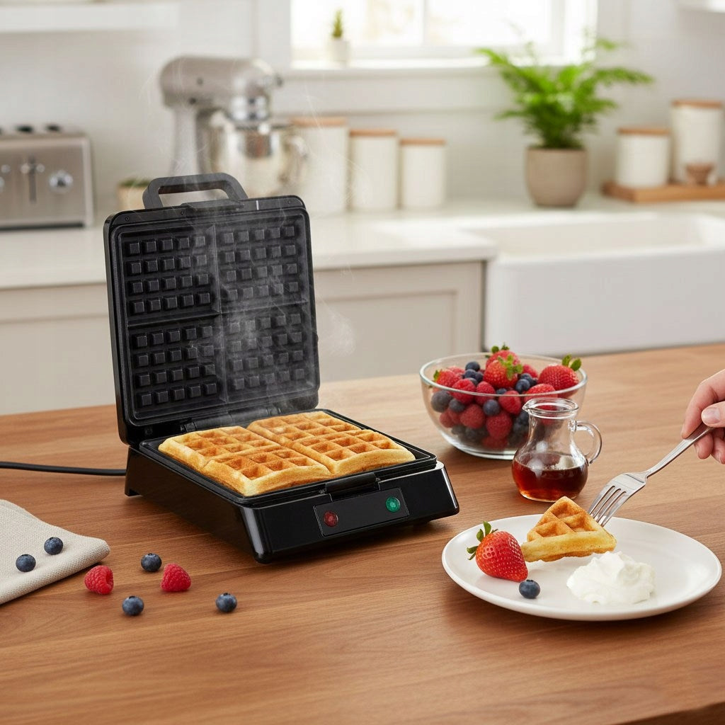 Waffle Iron 4 Waffles 1080-1300W Teflon Nonstick 200°C 4x6 Grilles Packaging status original