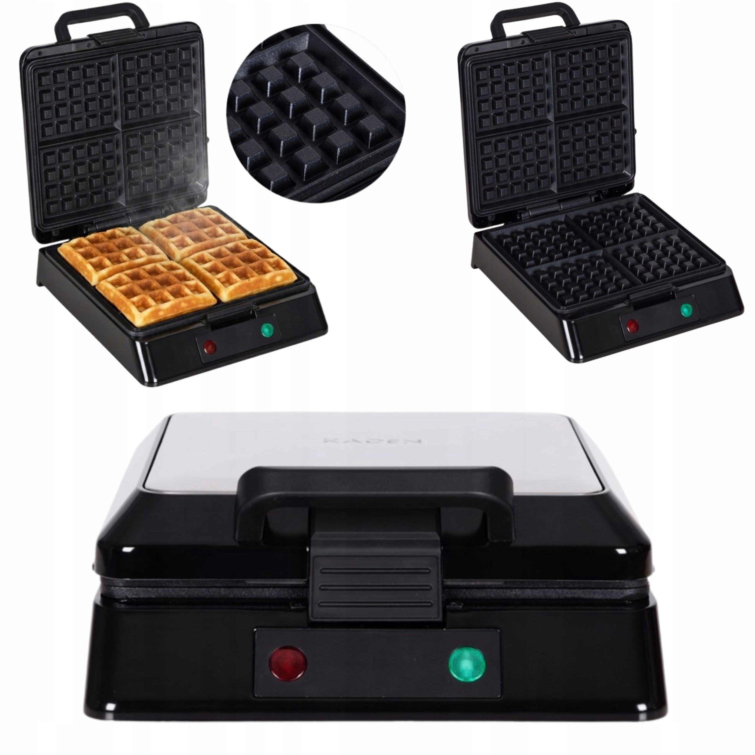 Waffle Iron 4 Waffles 1080-1300W Teflon Nonstick 200°C 4x6 Grilles