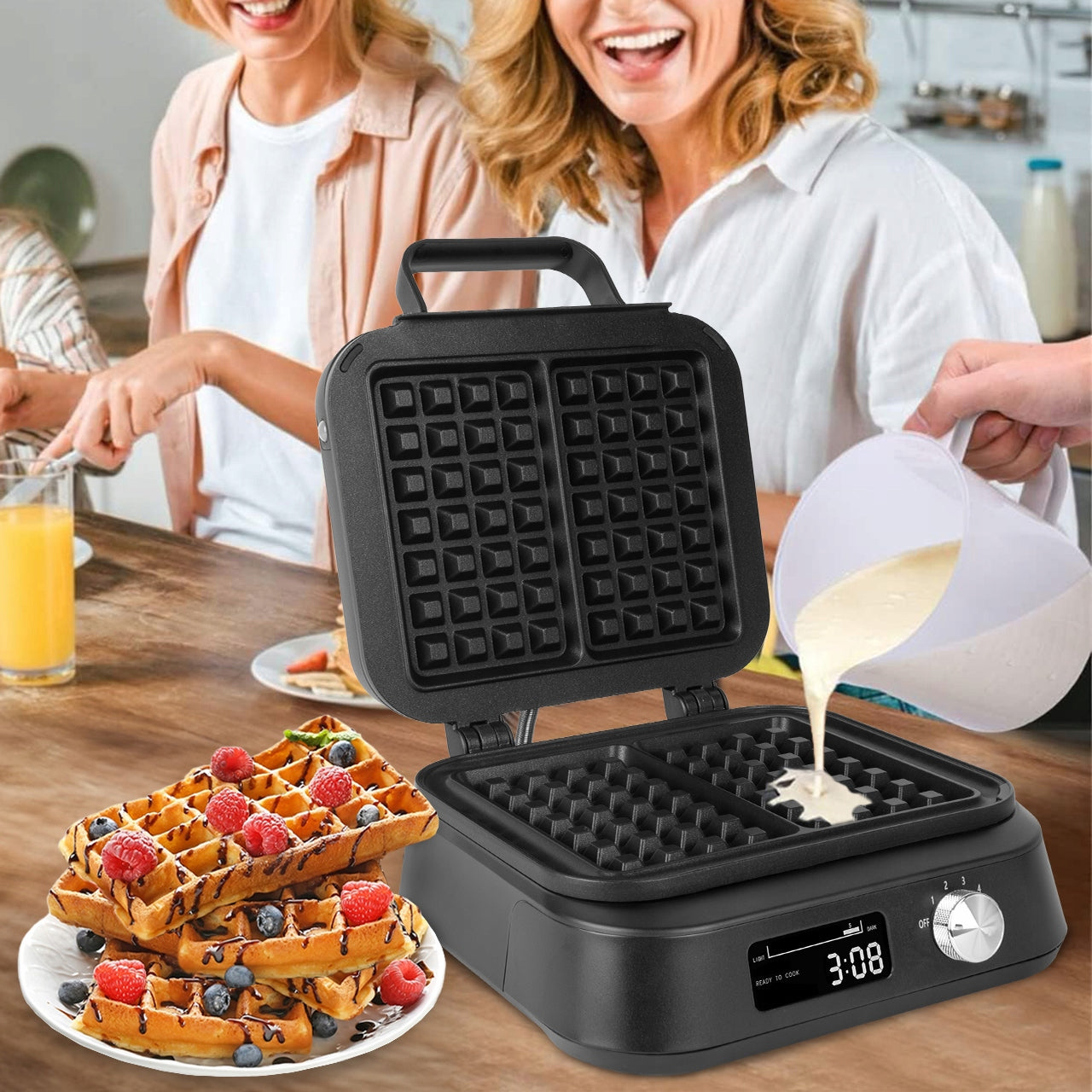 Waffle Iron Adjustable Display Sound Strong 2200W Temperature Packaging status original