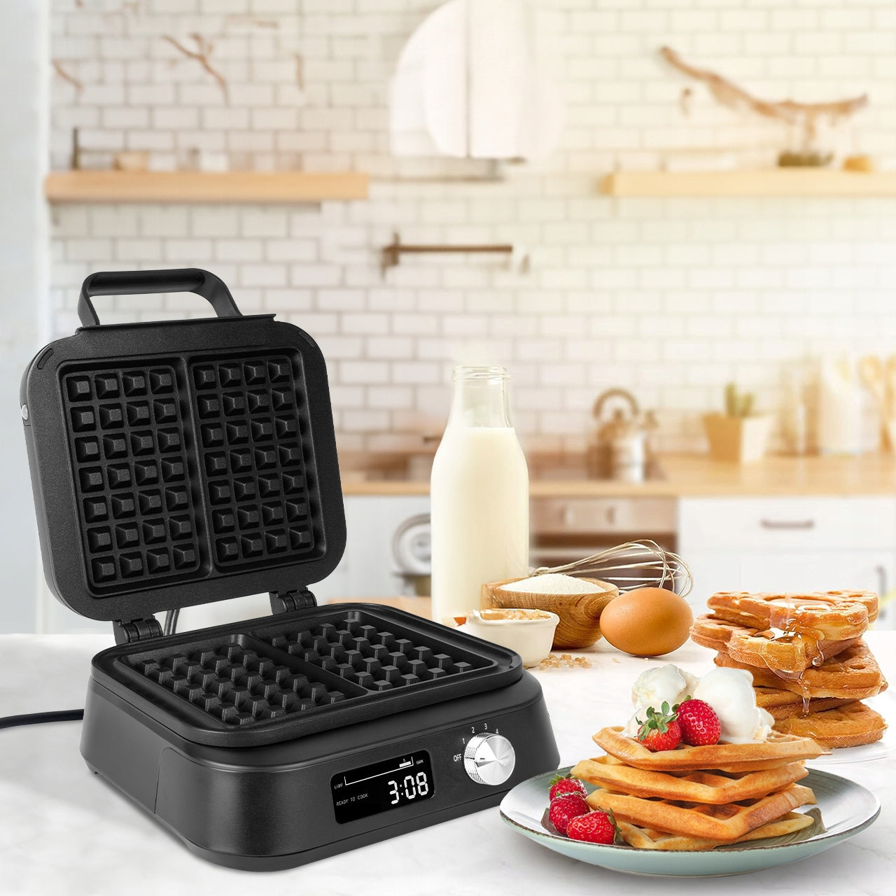 Waffle Iron Adjustable Display Sound Strong 2200W Temperature Power rating 2200 W