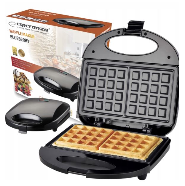 Waffle Iron Esperanza BLUEBERRY black 1000W 2 Large Waffles!