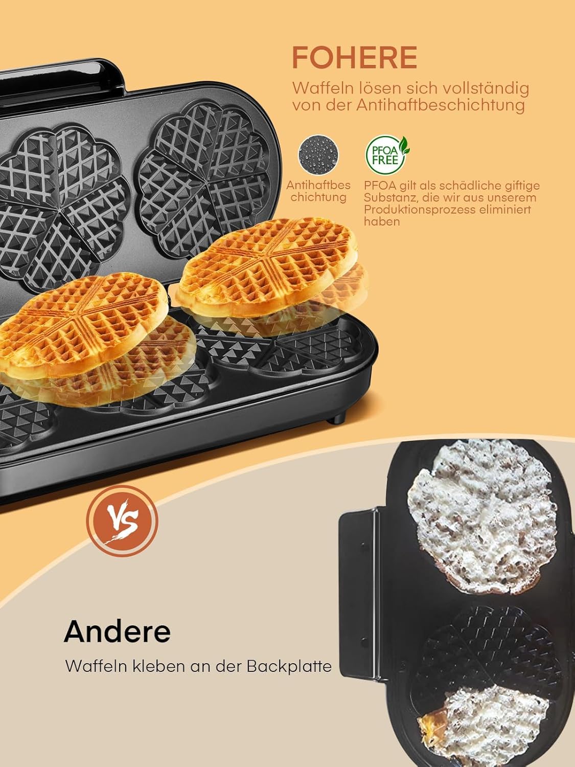 Waffle Iron FOHERE King Size 1200 W 15 waffles in 2 minutes Manufacturer code B054