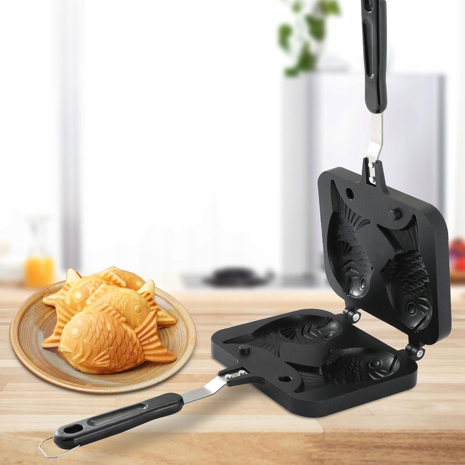 Waffle Iron Fish Pan Aluminum 2L Black for Induction Brand no brand