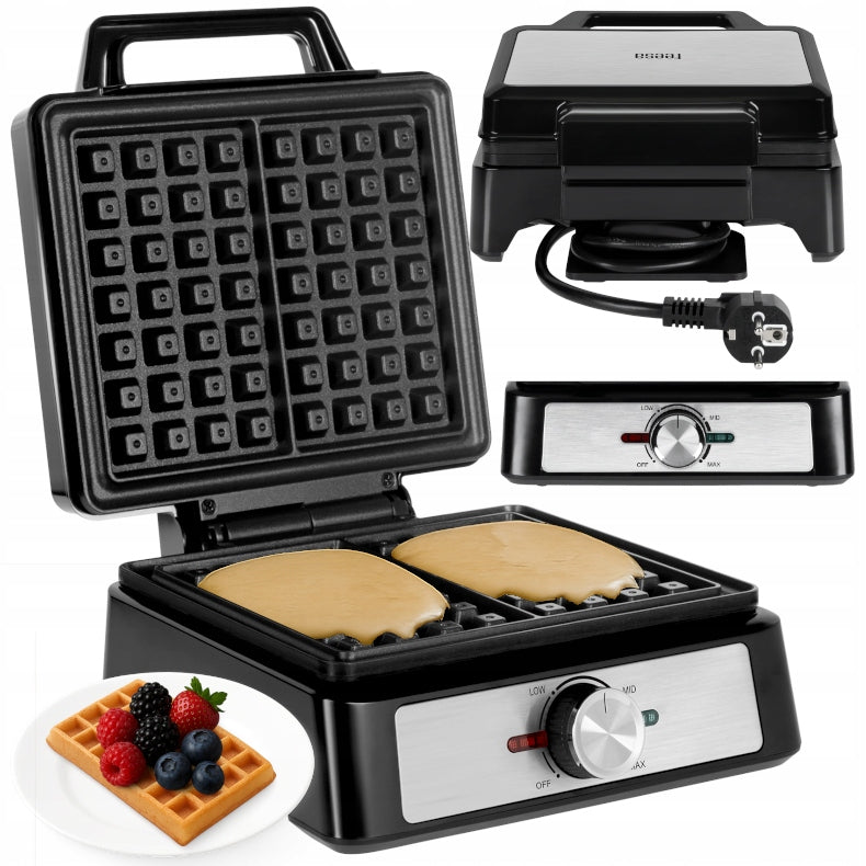 Waffle Iron For 2 Large Crispy Waffles Strong Adjustable Temp 1600W XXL Solid