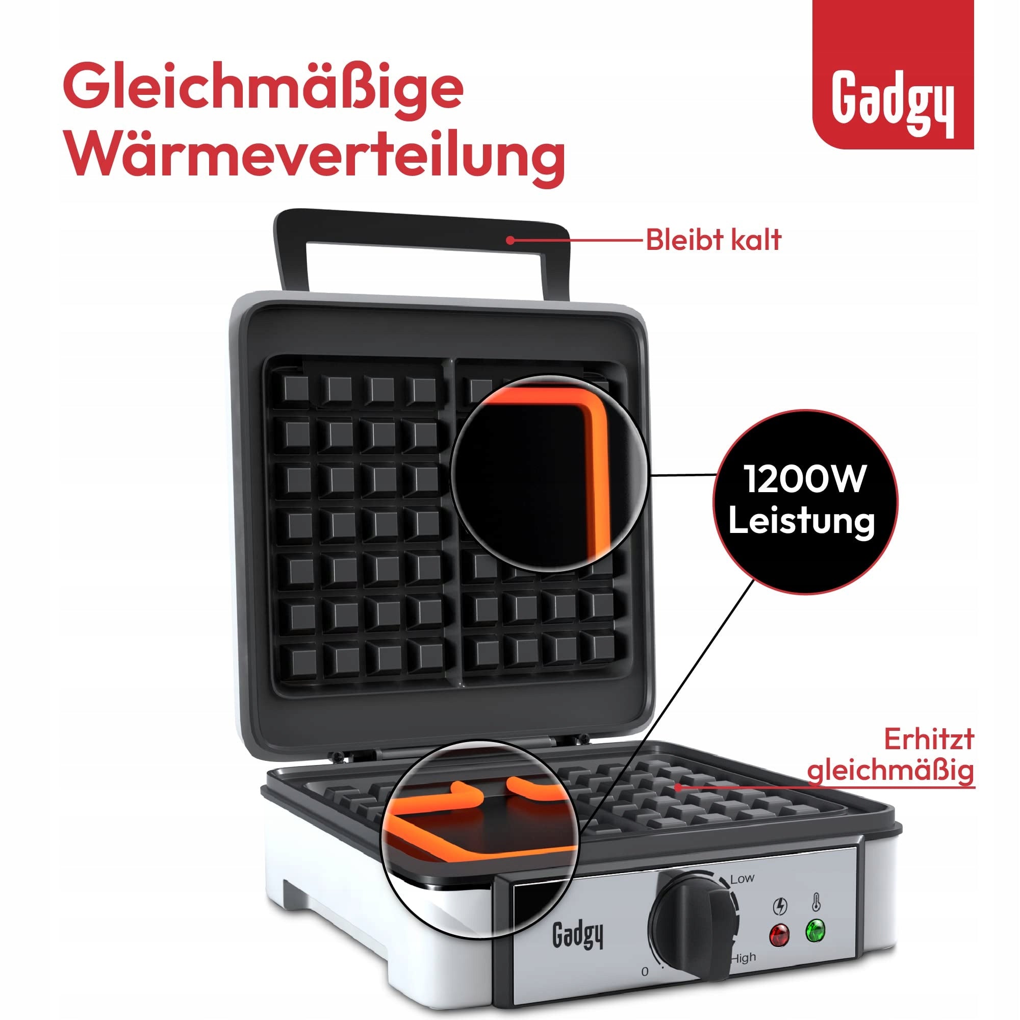 Waffle Iron Gadgy GG0933 1200 W white Brand Gadgy