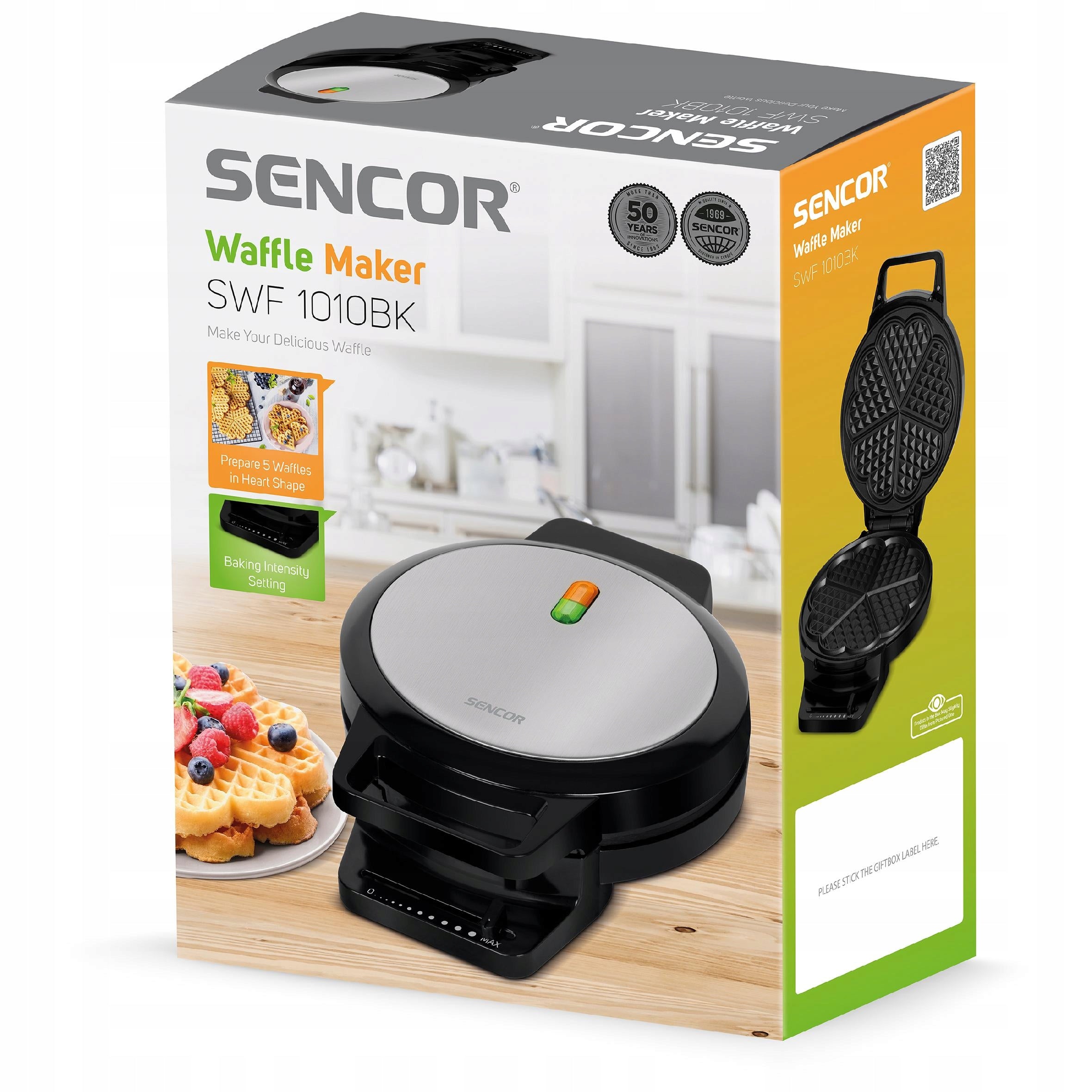 Waffle Iron Hearts Sencor SWF1010BK Black 1000W Packaging status original
