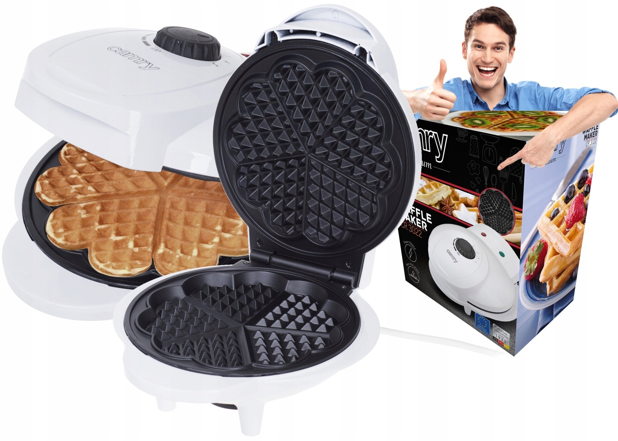 Waffle Maker 5 Waffle Hearts Crunchy Nonstick Thermostat Coating