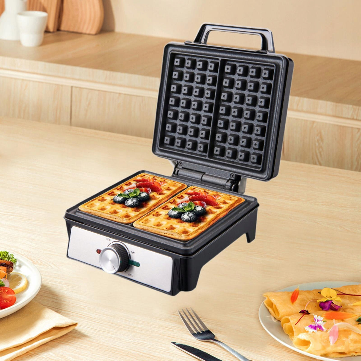 Waffle Maker Machine Adjustable Temperature with Handle Stainless Steel
