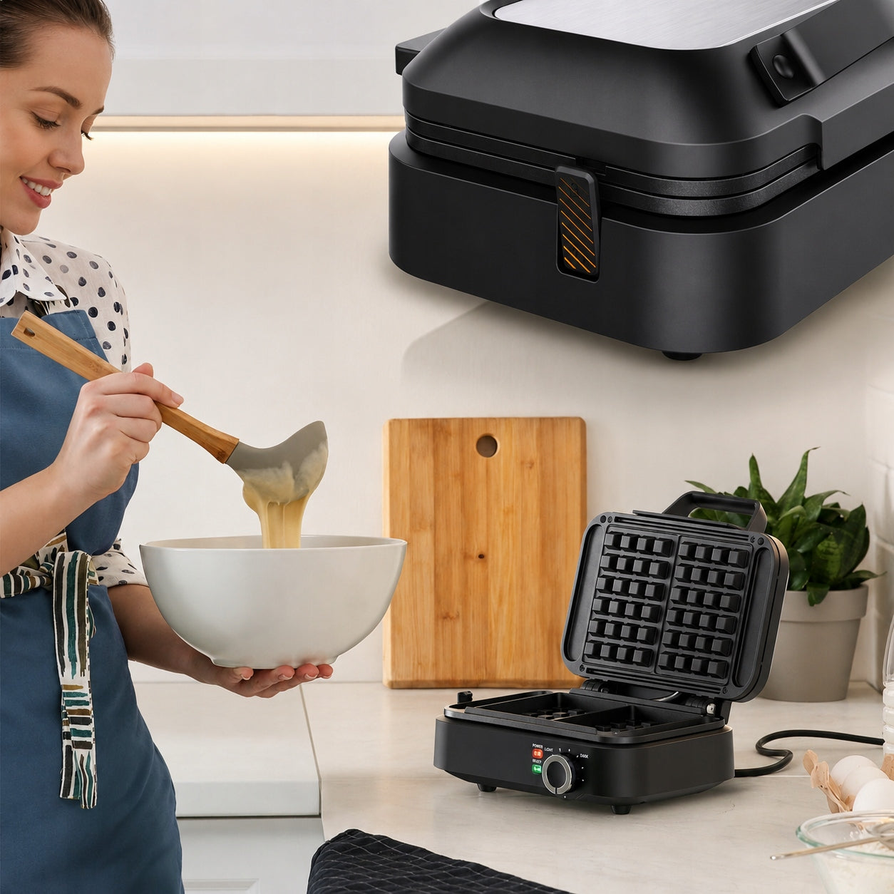 Waffle iron MarBit for 2 large strong waffles 2000W black temperature control Brand MarBit
