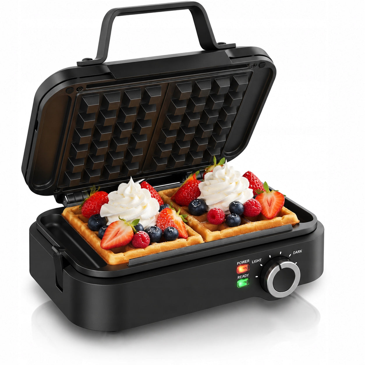 Waffle iron MarBit for 2 large strong waffles 2000W black temperature control