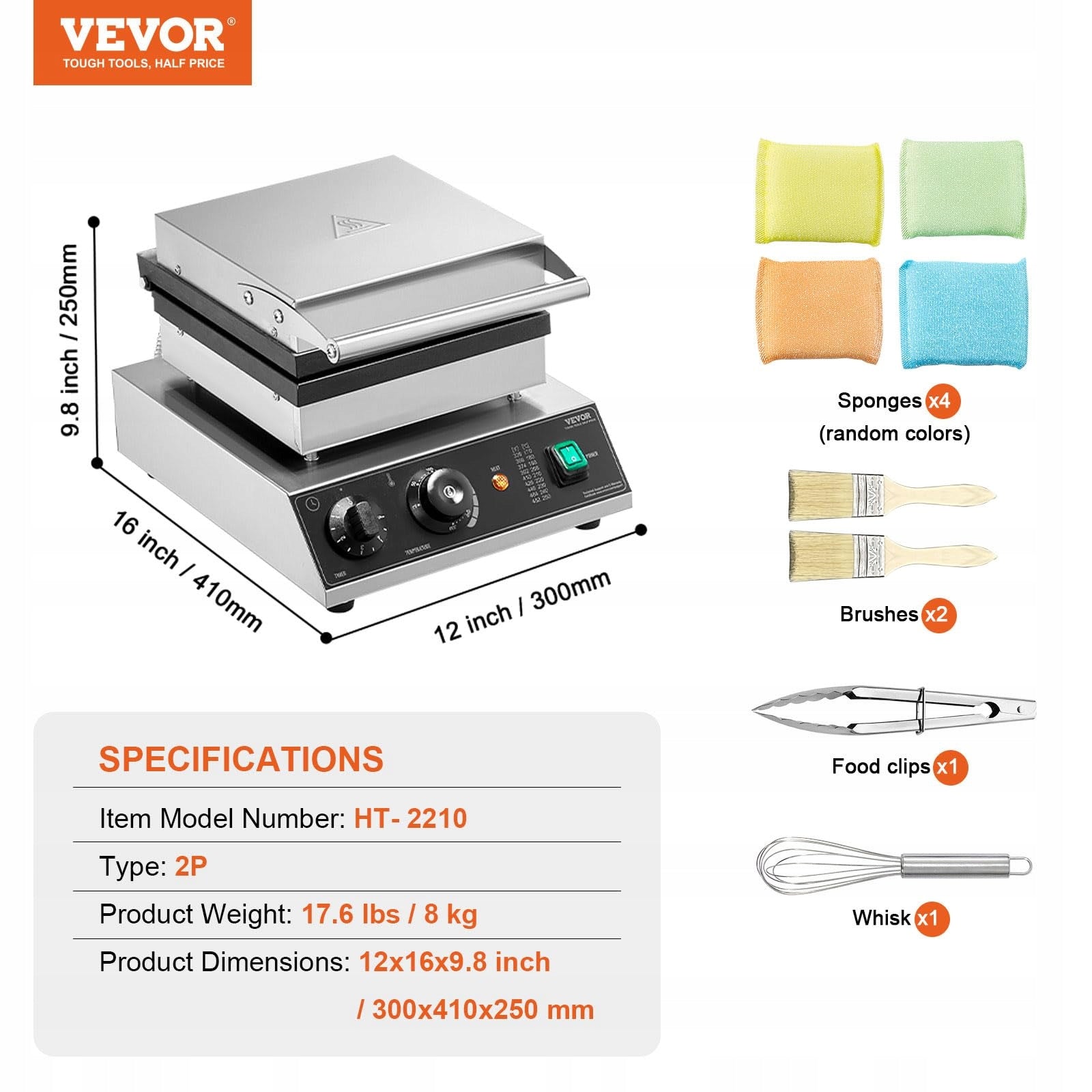 Waffle iron Vevor Máquina para hacer waffles2PCS 2000 W silver Brand Vevor