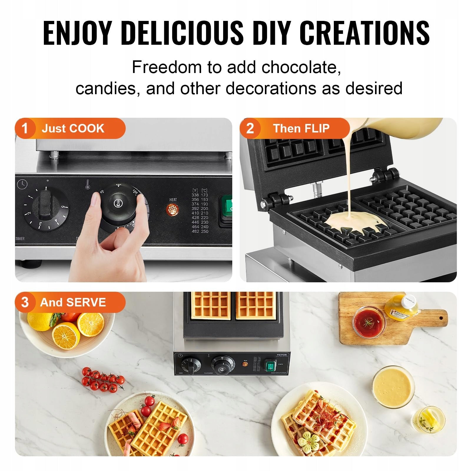 Waffle iron Vevor Máquina para hacer waffles2PCS 2000 W silver Power rating 2000 W