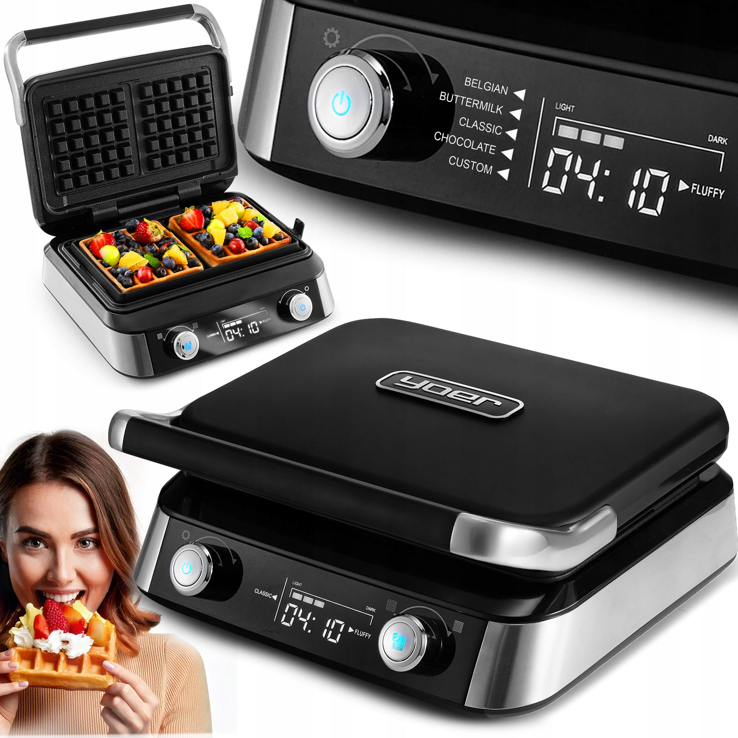 Waffle iron Yoer 1740W +5 progr 7 degrees of baking +2 crunch adjustments