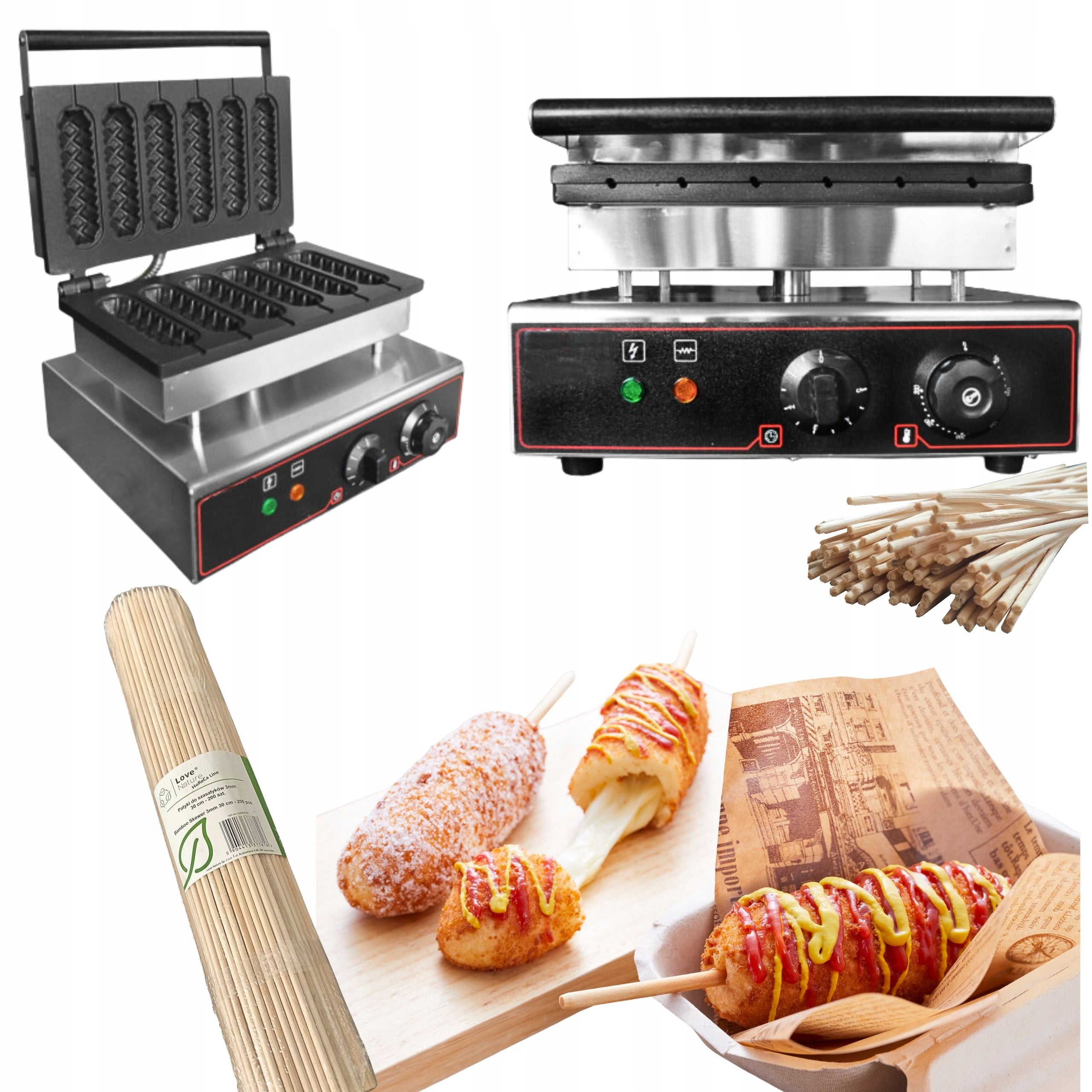 Waffle maker CORN DOG sausages in dough + Sticks