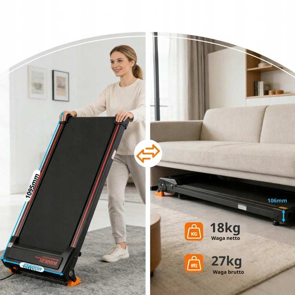 Walking Pad, 1-6 km/h Electric treadmill for home office Additional features Bluetooth foldable tilt angle adjustment mobile device compatibility display