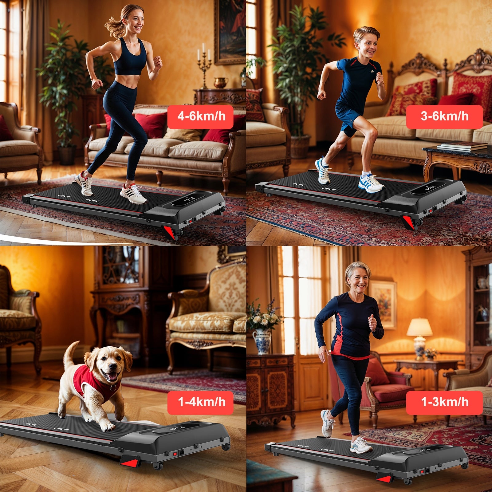 Walking Treadmill Under Desk Walking Pad 1-6 km/h, 100kg, 4% Incline Kind electric