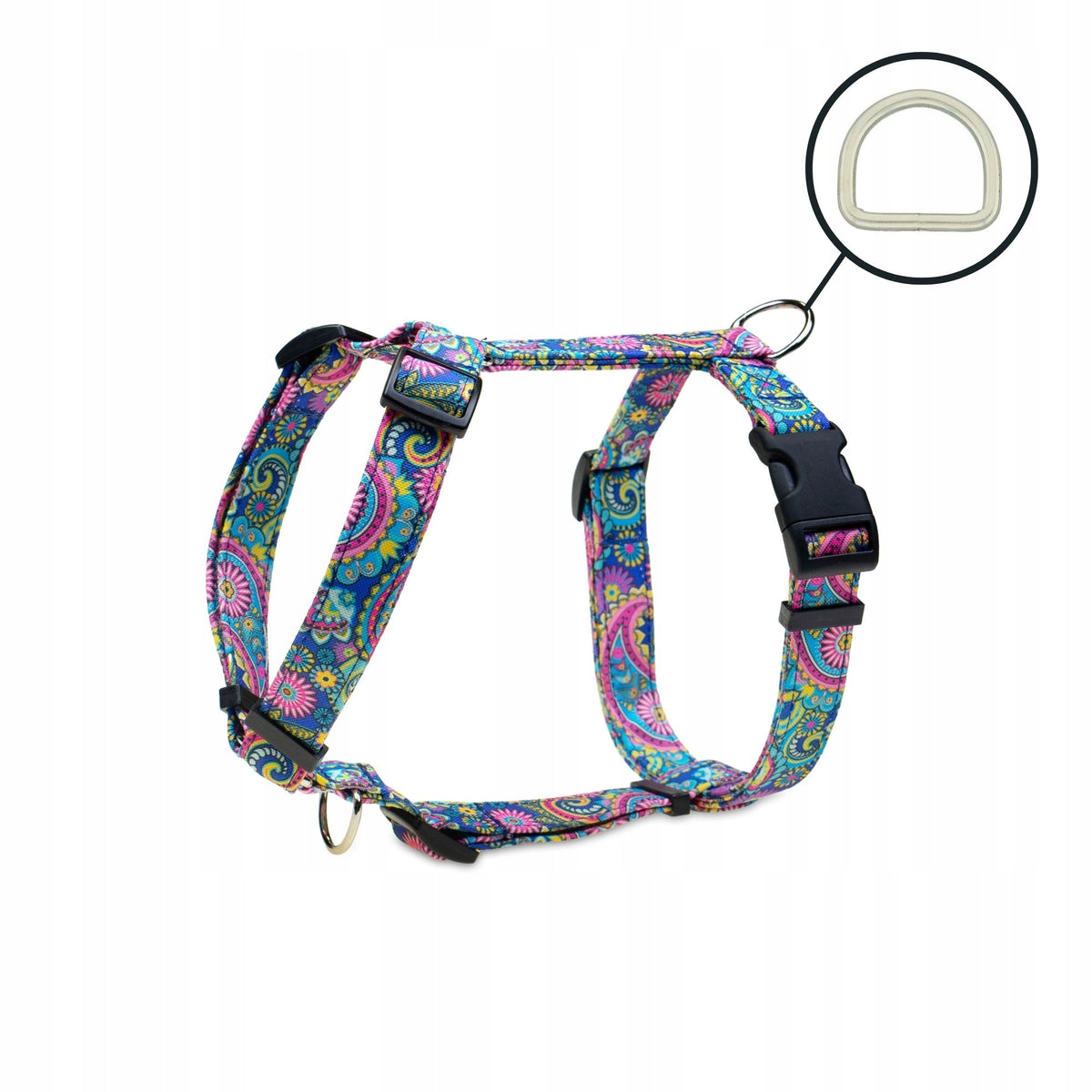 Walking guard harness for small dog colorful patterns blue paisley XXS