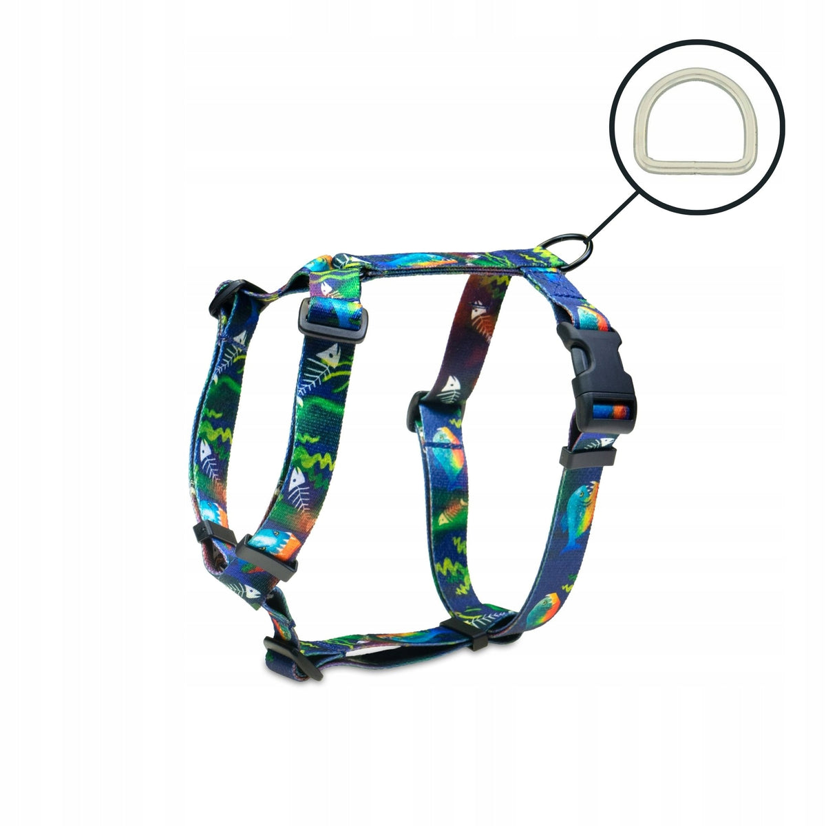 Walking guard harness for small dog colorful patterns piranha XXS