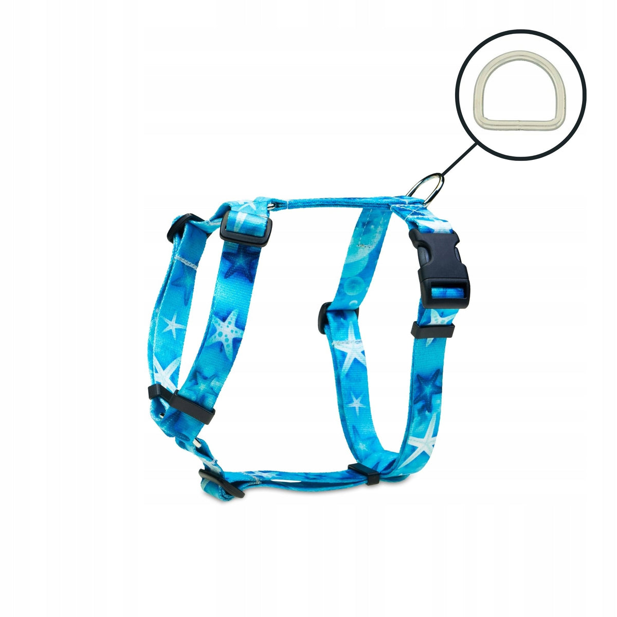 Walking guard harness for small dog colorful patterns turquoise starfish XXS