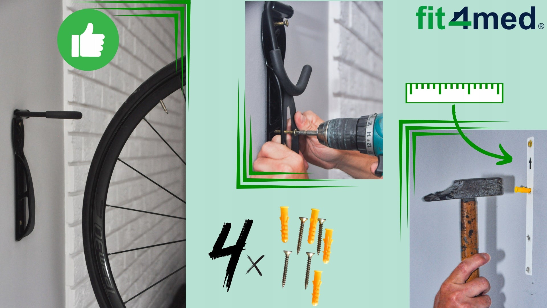 Wall HANGER for Bicycle Bikes 2x Bicycle Holder Black Strong Hook 8xPegs Manufacturer code FIT-8003_VER2