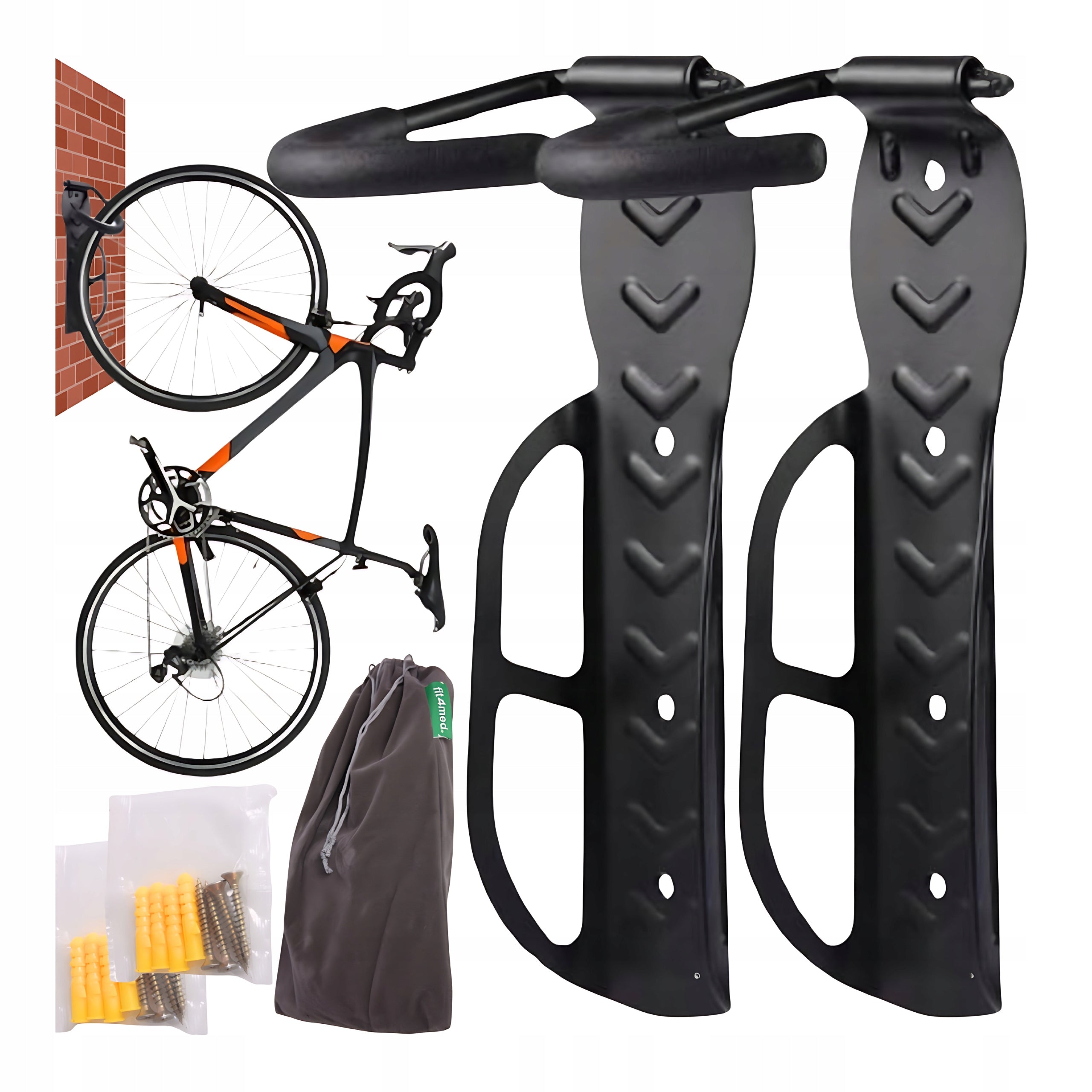 Wall HANGER for Bicycle Bikes 2x Bicycle Holder Black Strong Hook 8xPegs