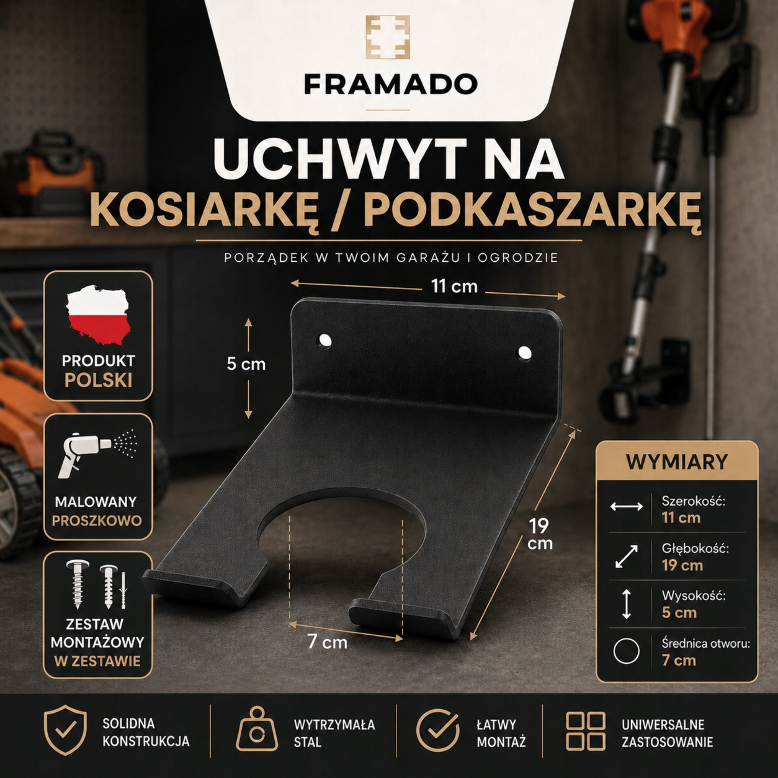 Wall Mount for Lawn Mower Trimmer Hanger Garage Metal Black PL Packaging status original