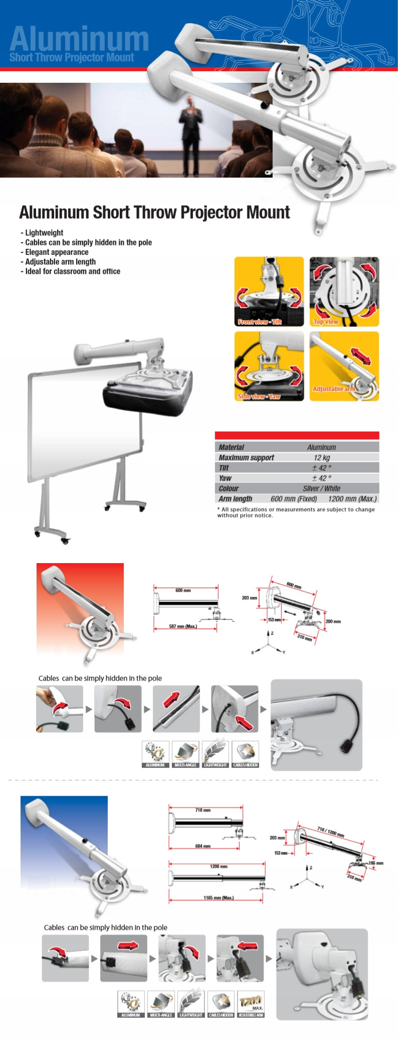 Wall Mount for a Projector 12 KG 160 CM Brand Kraftmann