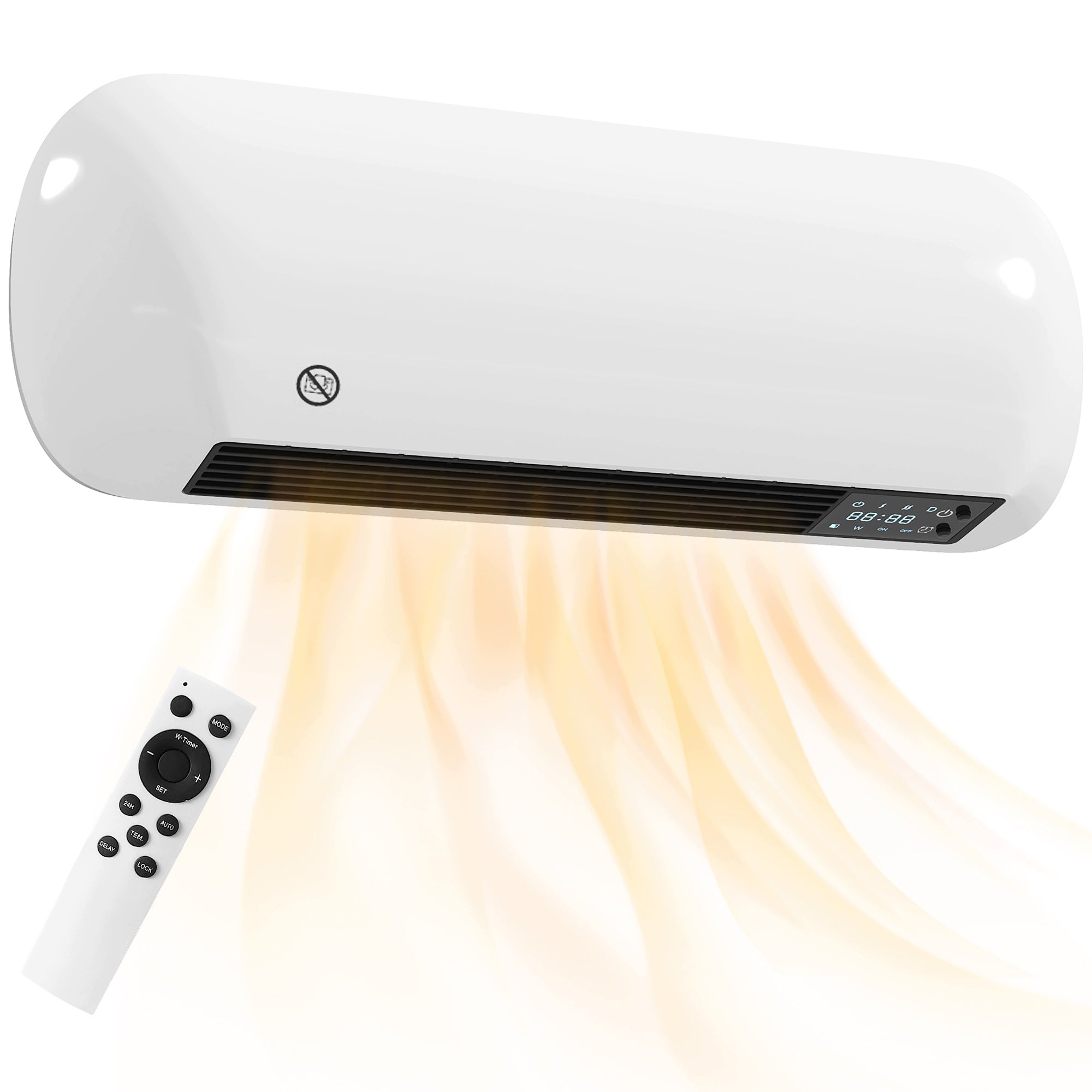Wall Mounted Ceramic Fan HOMCOM 2KW with Fan 2 Power Levels