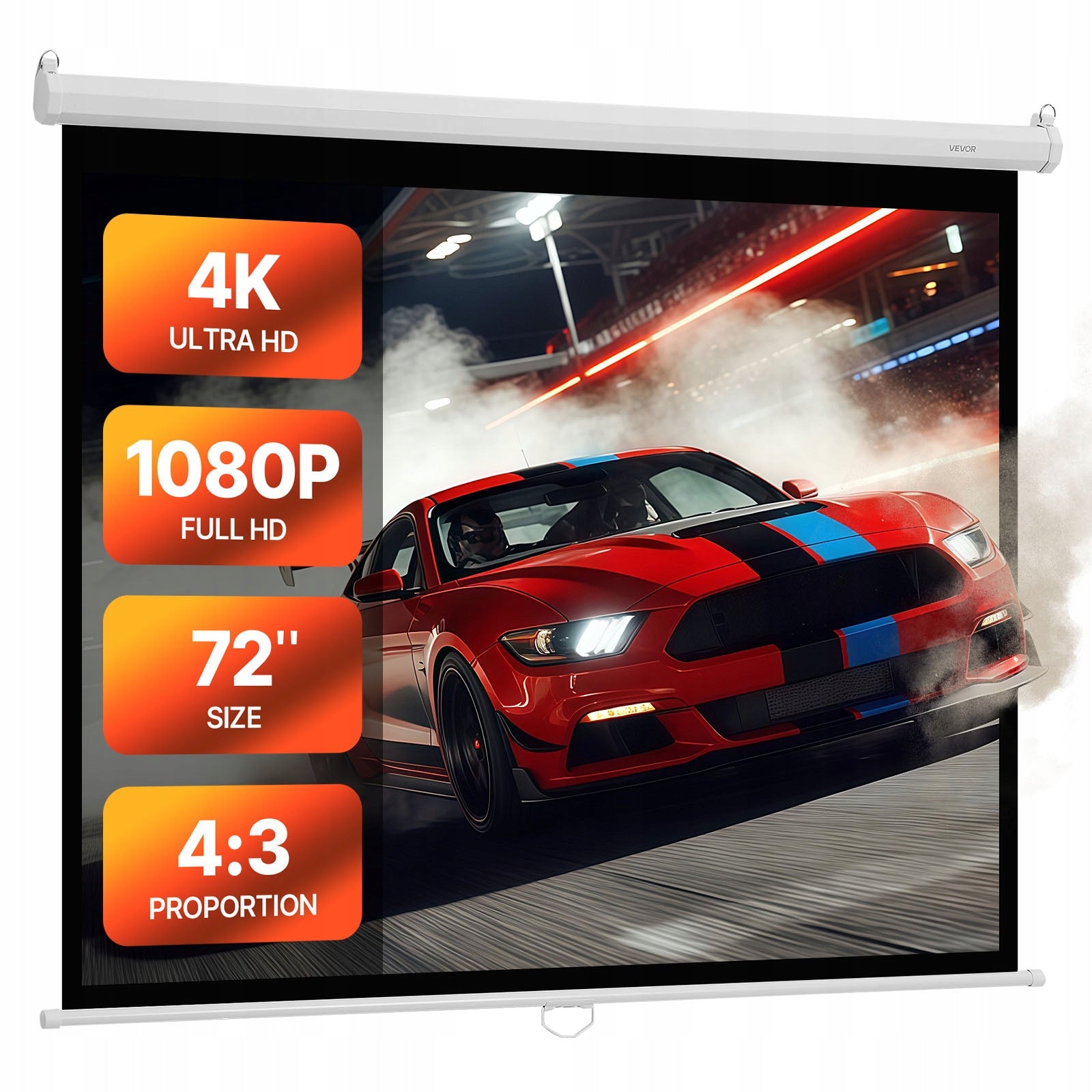 Wall Mounted Projection Screen 183CM 4:3 Manual Height Adjustment