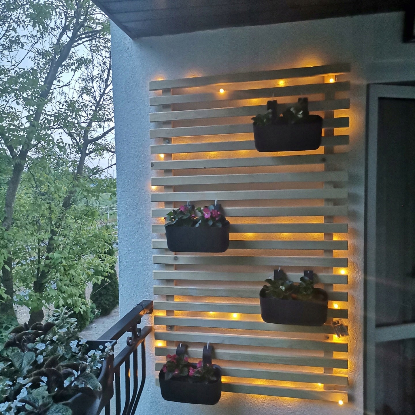 Wall Plant Stand Ladder For Balcony For Terrace Easy Installation Wooden 64x80cm