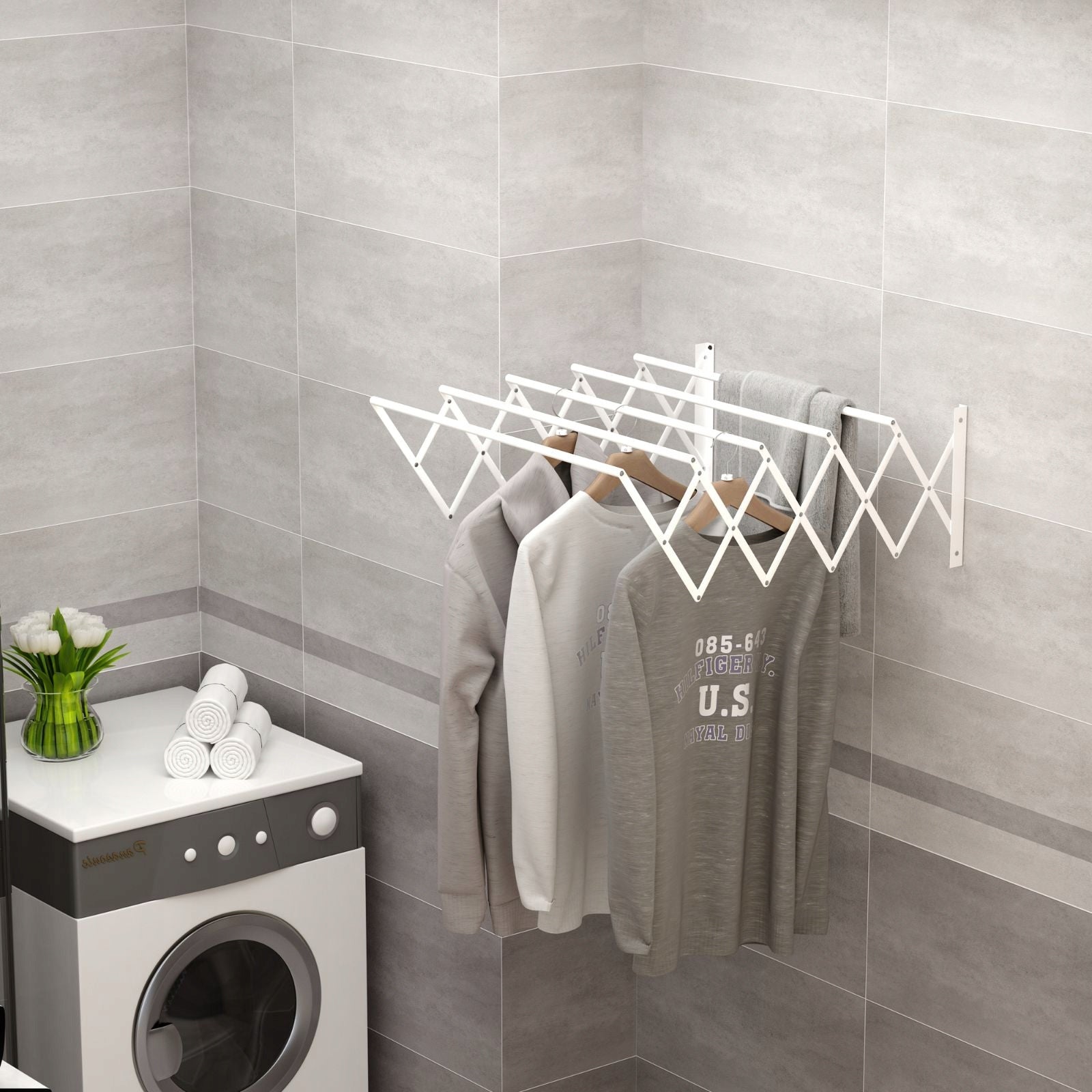 Wall dryer 63x60x20 cm fold-out metal white Brand no brand
