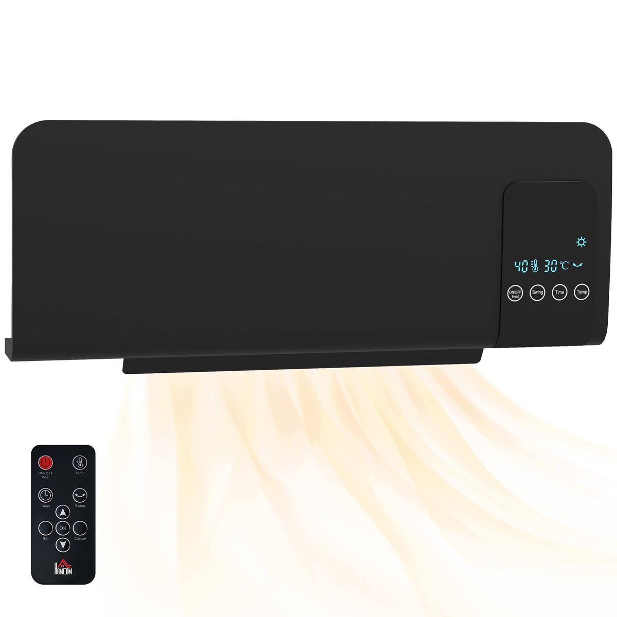 Wall fan 2000 W, ceramic radiator with remote control, black