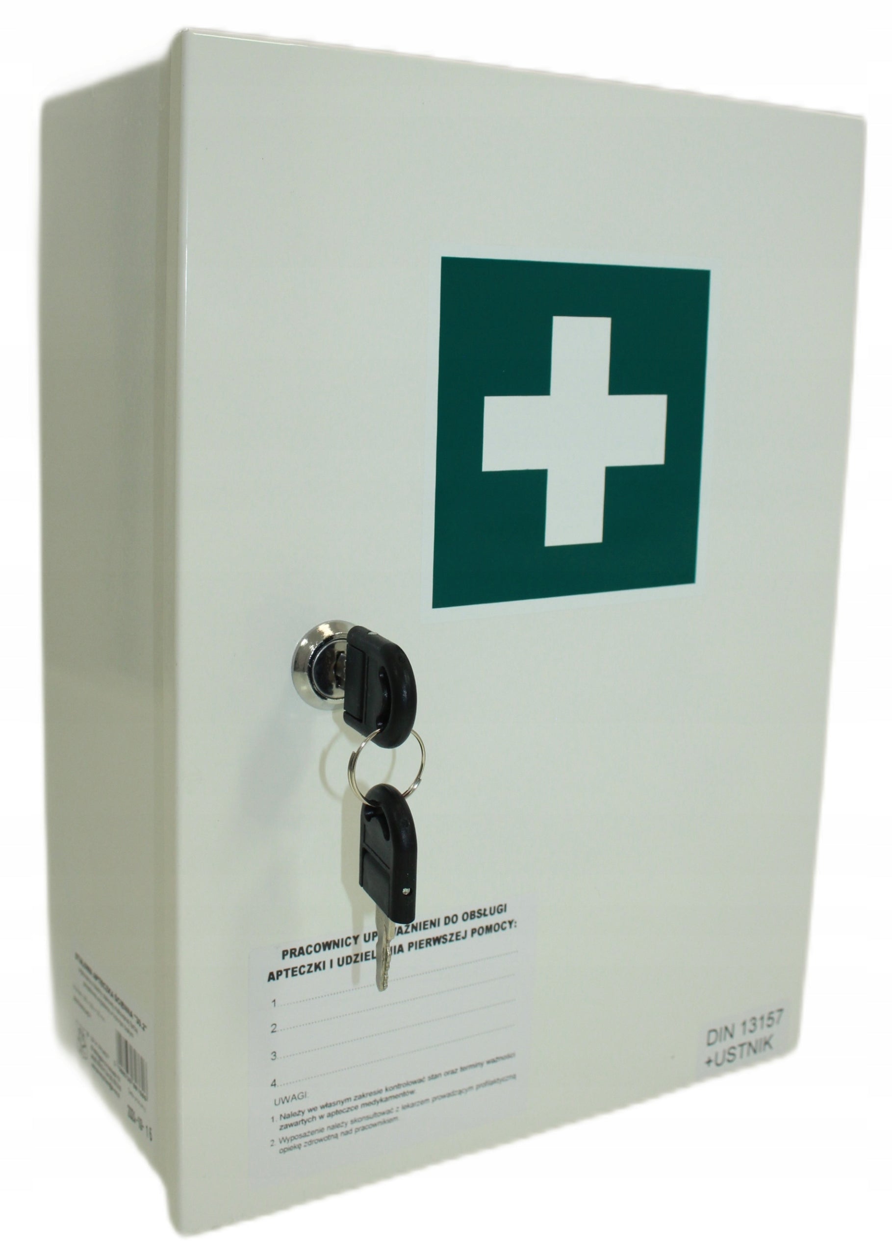 Wall first aid kit Pk-Mot metal 22x30 cm white+masks and cold compress