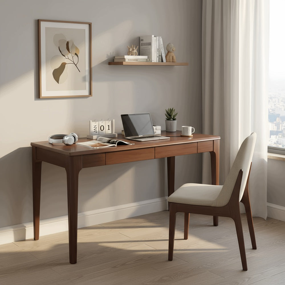 Walnut Solid Wood Standing Desk with Drawers, Mid Century Modern