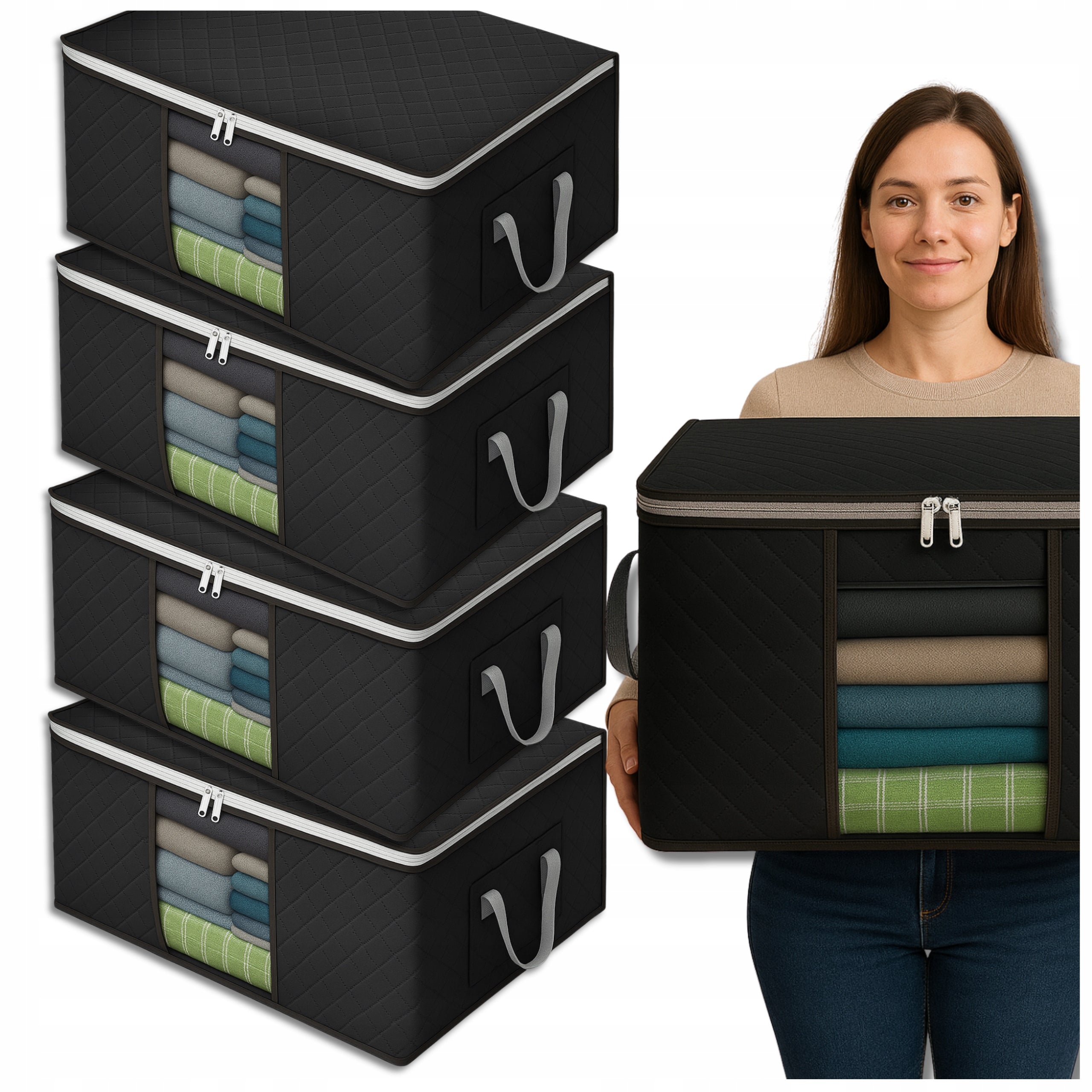 Wardrobe Organizer 90 L For Clothes Bedding Container Box Set of 4 Manufacturer code Organizer zestaw 4szt torba do szafy czarny